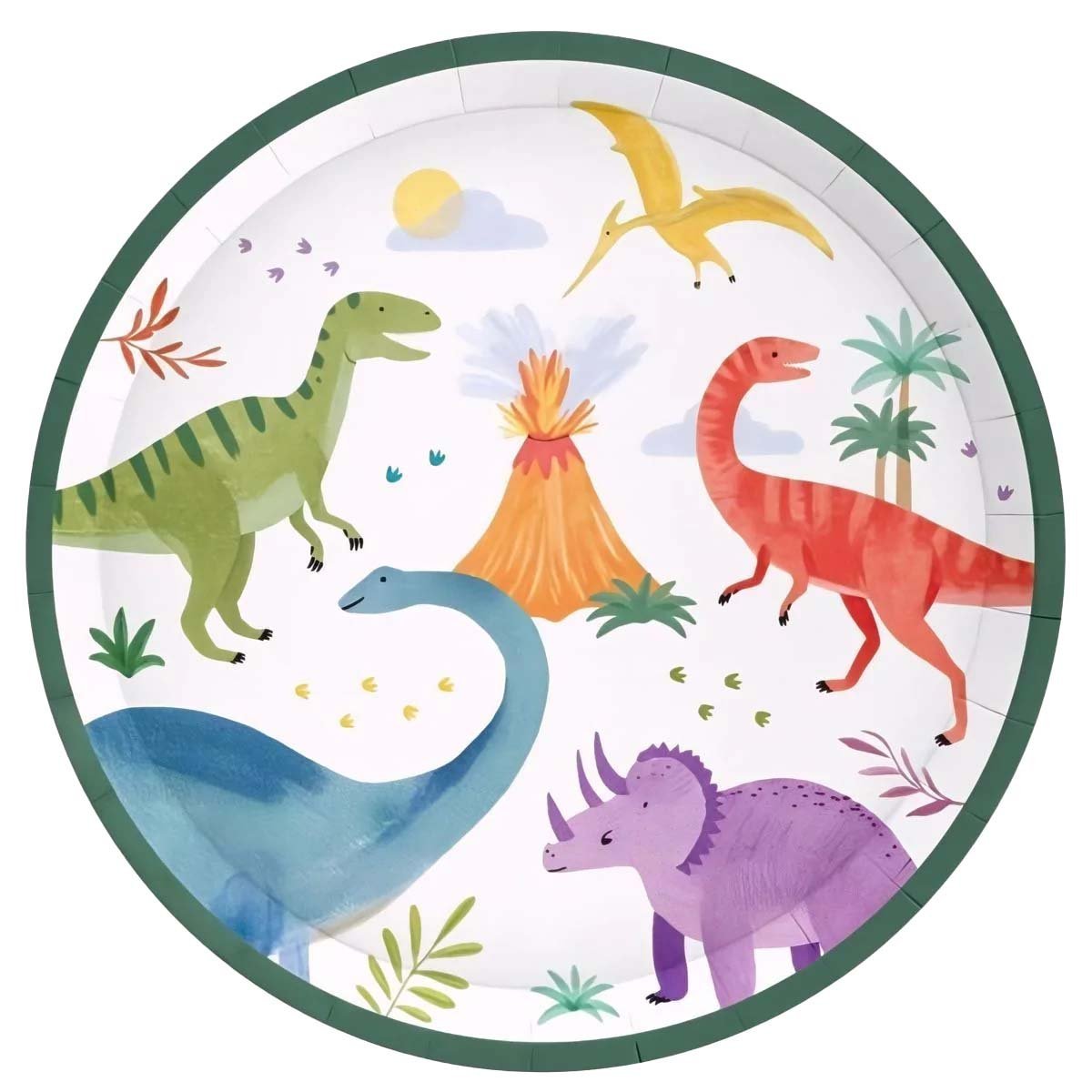 Pahvilautaset - Dinosaurukset, Akvarelli, Ø 23 cm, 6 kpl