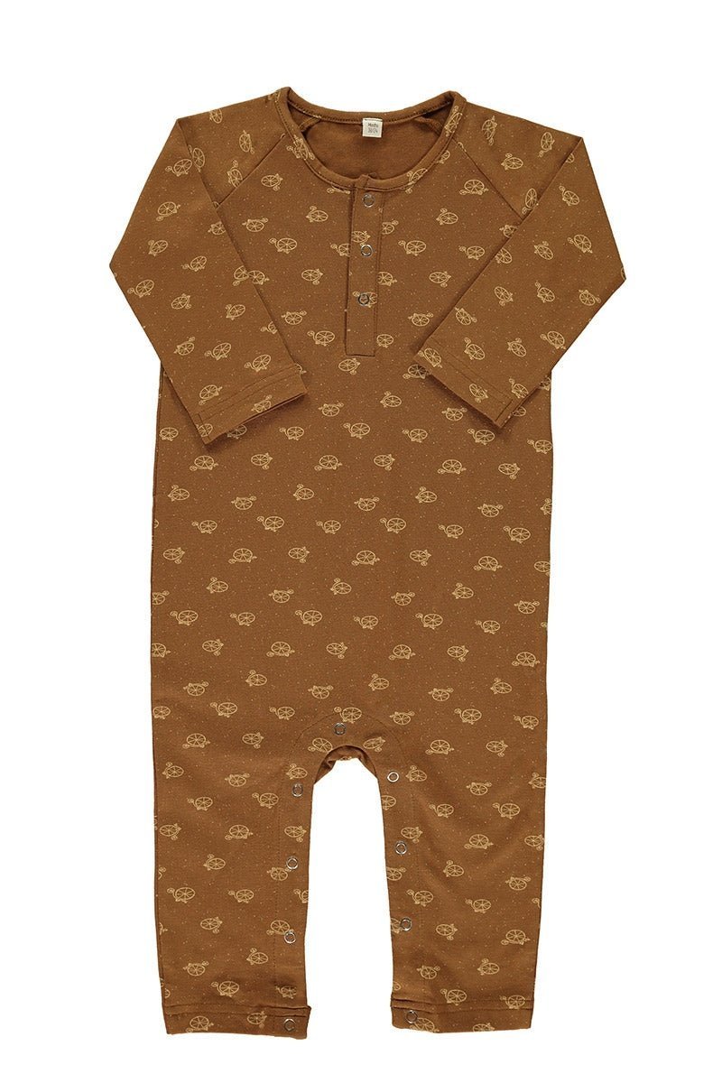 Baby's Raglan Sleeve Jumpsuit Bicycles Brown