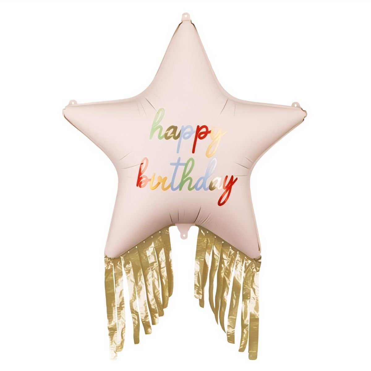 Foliopallo - Tähti hapsuilla, Happy Birthday, 72 x 72 cm