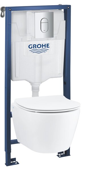 GROHE Solido 4in1: upotettava vesisäiliö ja WC SEREL Rimless+hidas huuhtelukansi, kromi painike ARENA COSMOPOLITAN, kiinnikkeet, 101046SH0H