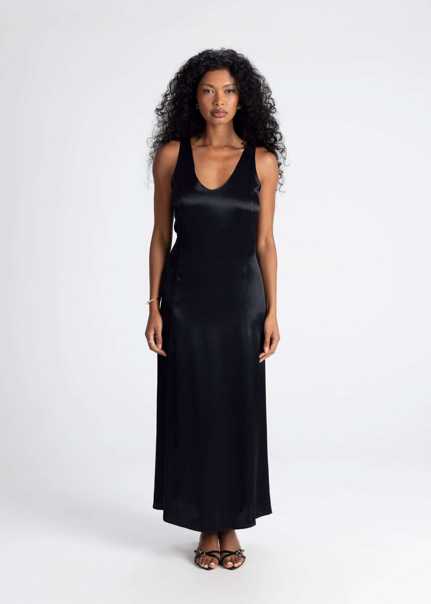 Elena Long Satin Dress Black