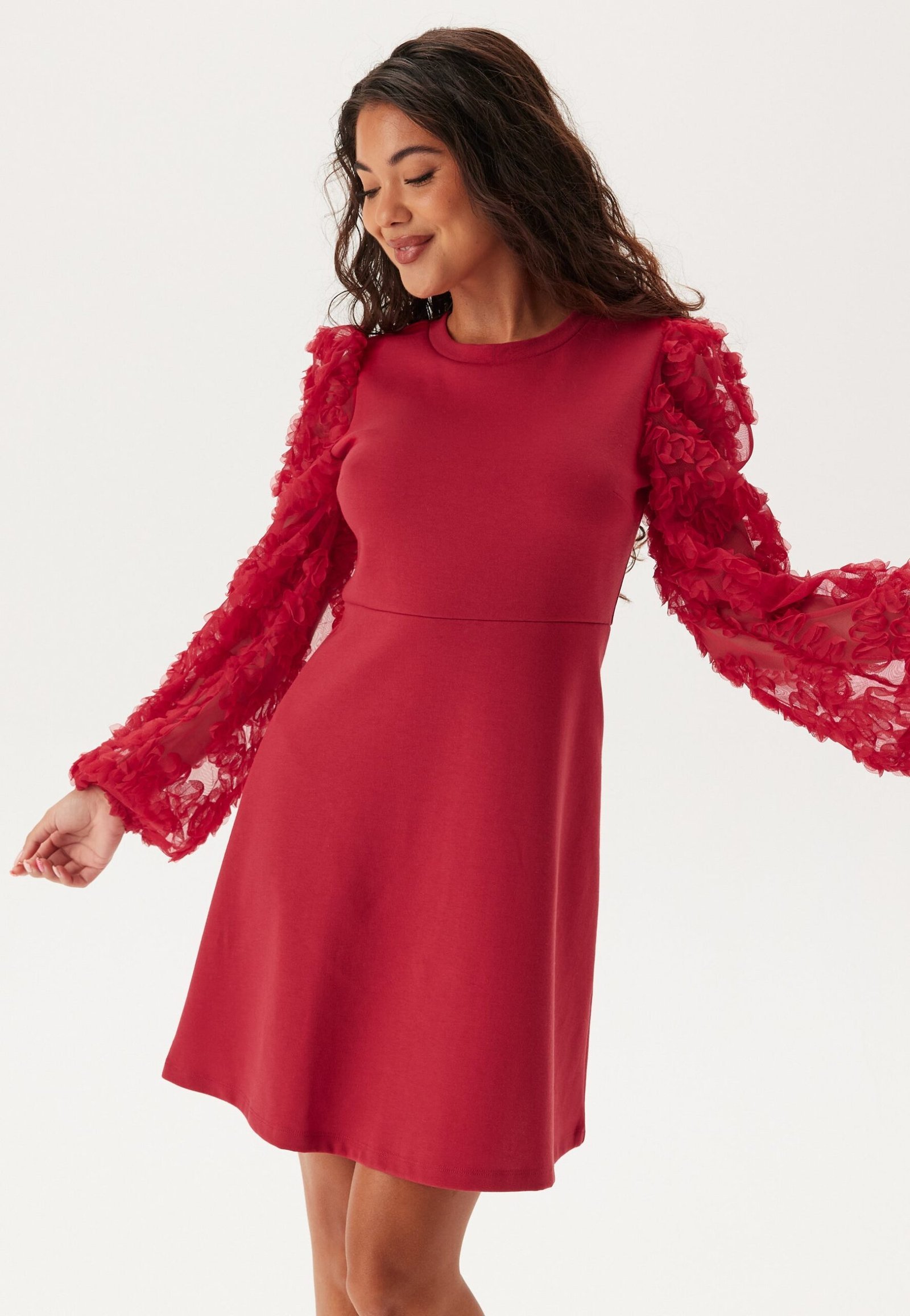 3D Floral Sleeve Short Dress