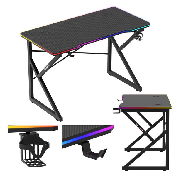 Huzaro Hero 1.7 rgb black pelipöytä 120 cm – LED-valoilla, Carbon-pinnoite