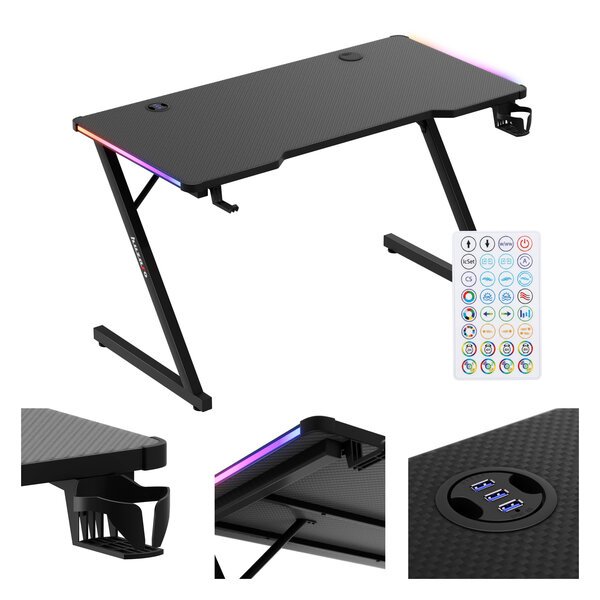 Huzaro Hero 2.5 rgb black pelipöytä 120 cm – LED-valoilla, Carbon-pinnoite