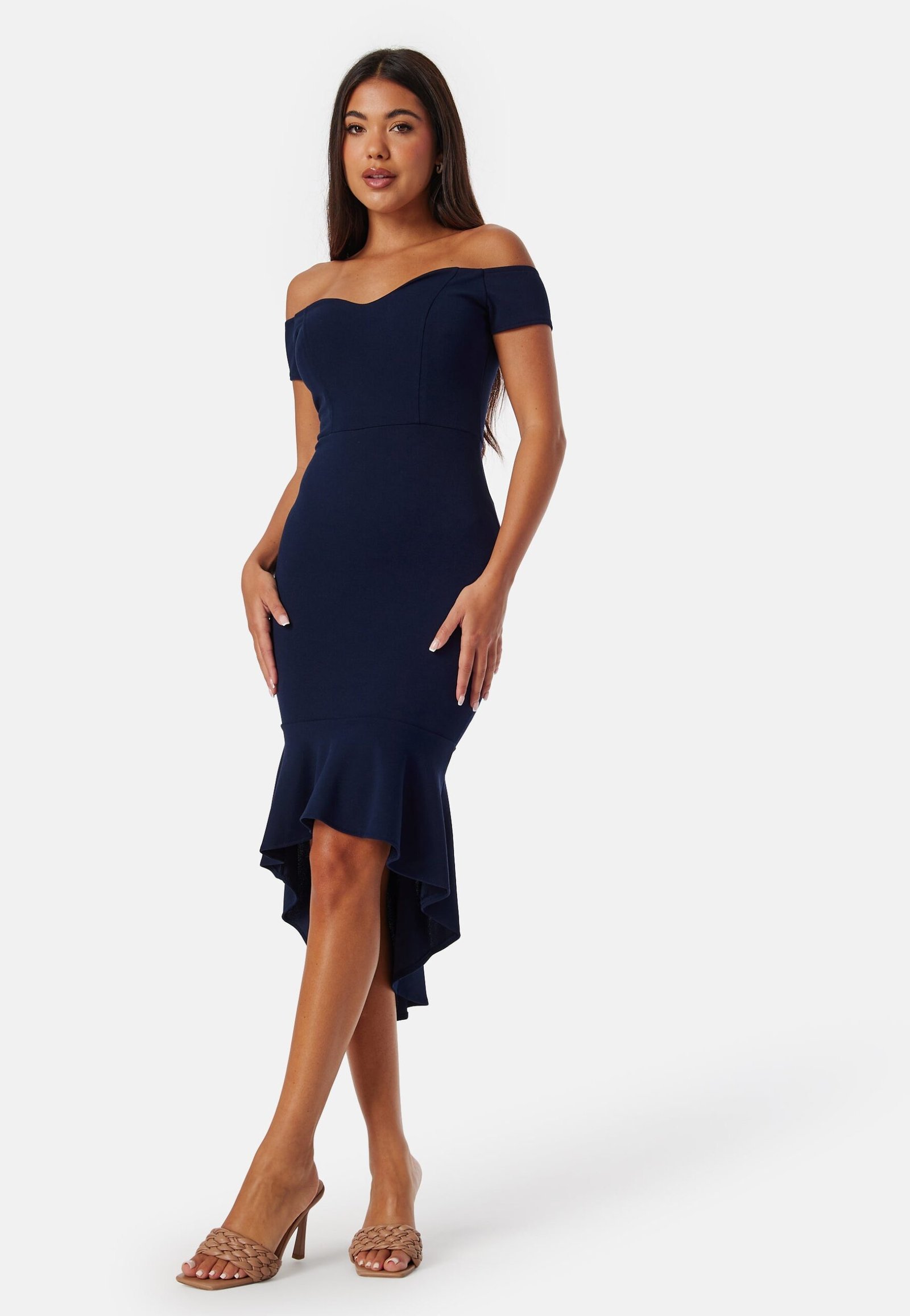 Off Shoulder Frill High Low Dress