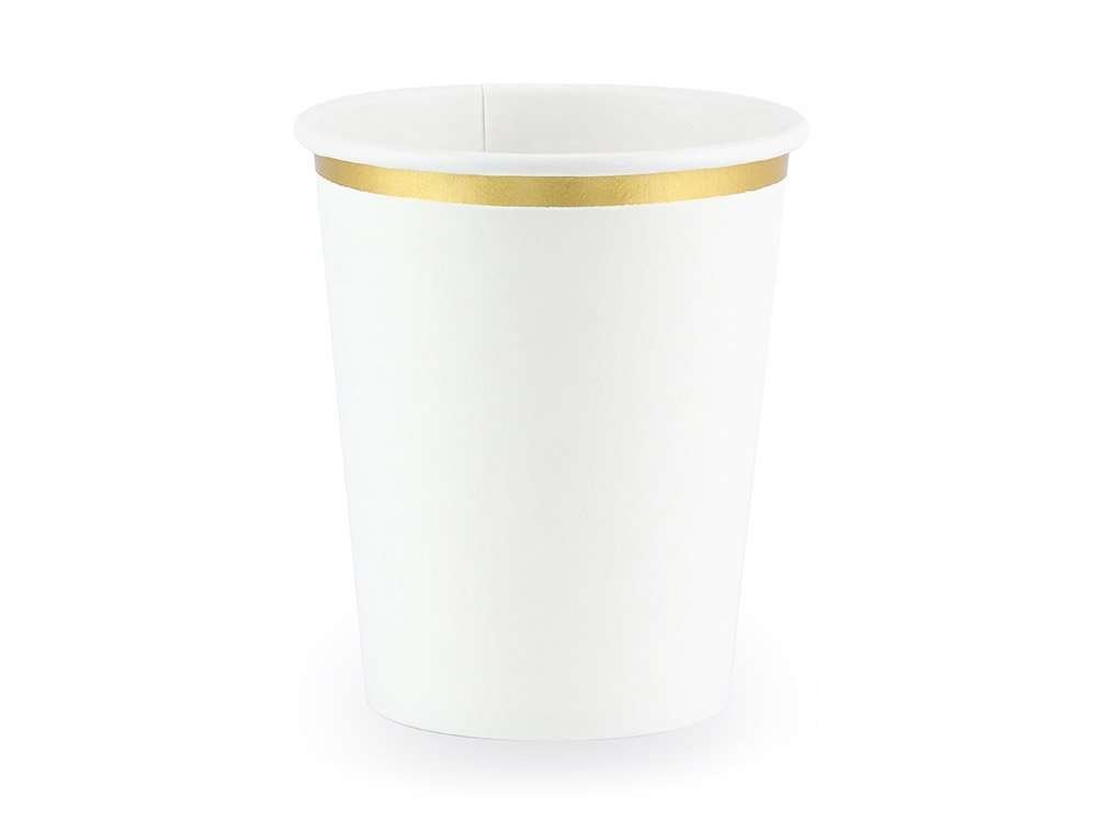 Valkoiset Pahvimukit, kultainen reuna, 6kpl