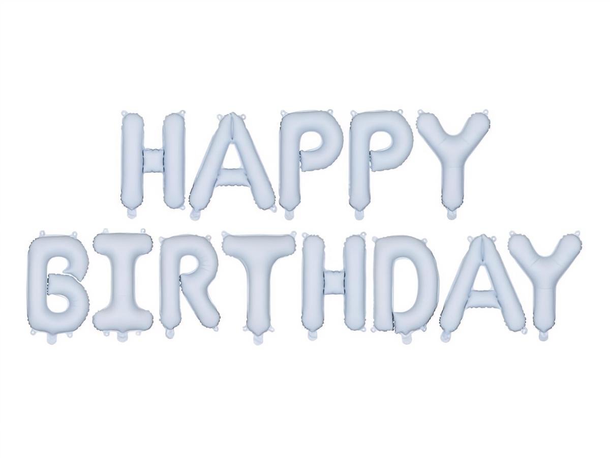 Foliopallot - Happy Birthday, vaaleansininen, 340x35cm