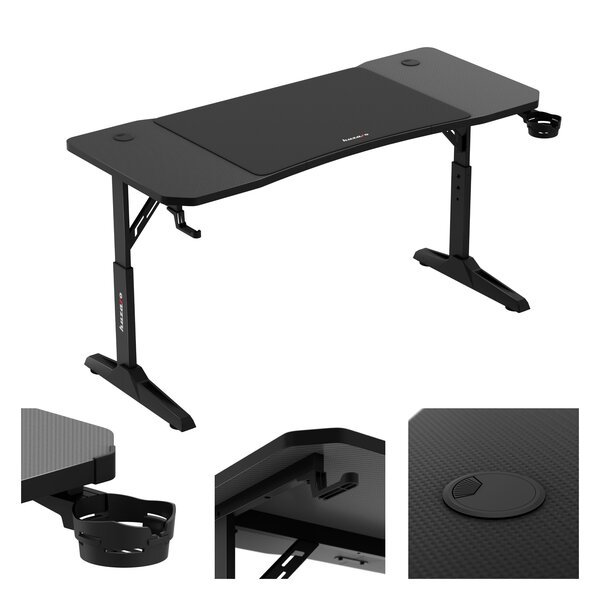 Huzaro Hero 3.6 black pelipöytä 140 cm – Carbon-pinnoite, ergonominen muotoilu
