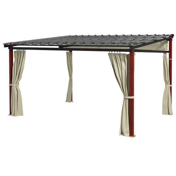 Outsunny pergola 3.5x3m huvimaja sivuseinillä, tuulenpitävä terassisuoja, korkeussäädettävä, sisäänvedettävä katto, beige, Smėlio spalvos
