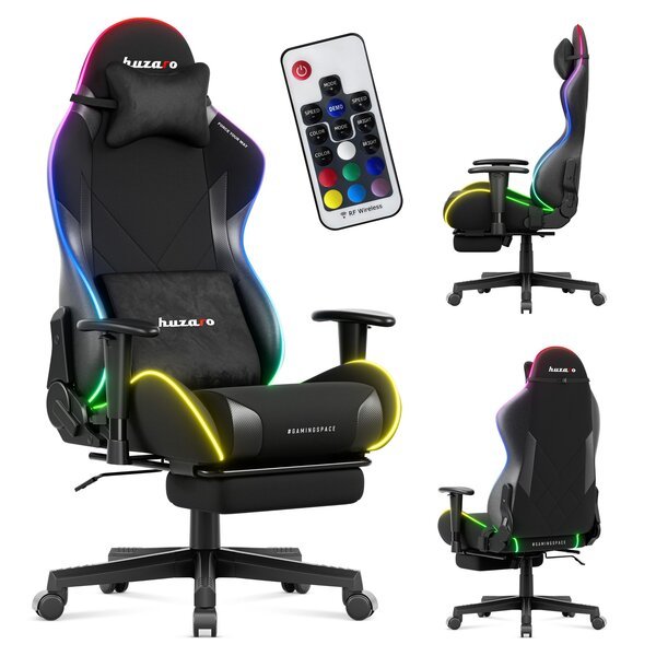 Huzaro Force 5.7 black RGB pelituoli LED-valoilla – ja jalkatuella