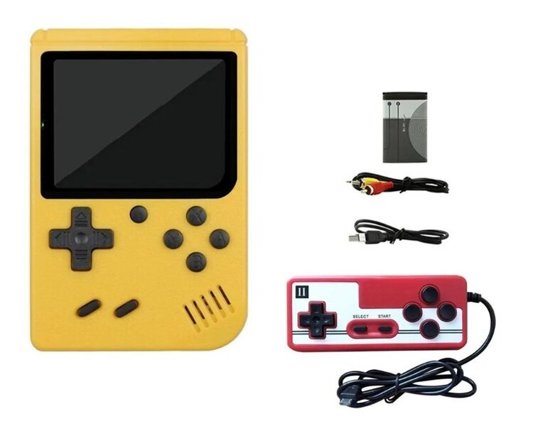 Pelikonsoli Pelikonsoli 5 väriä Retro Classic Videopelikonsoli Kannettava Mini Handheld 8 Bit 3,0 tuuman LCD Kids Game Player Sisäänrakennettu 400 Pelikonsoli Keltainen Peliohjaimella