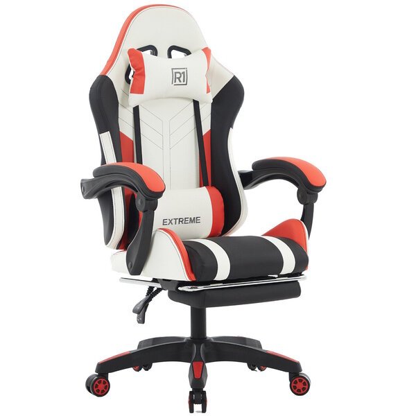 Pelituoli EXTREME R1 Red, säädettävä selkänoja ja jalkatuki