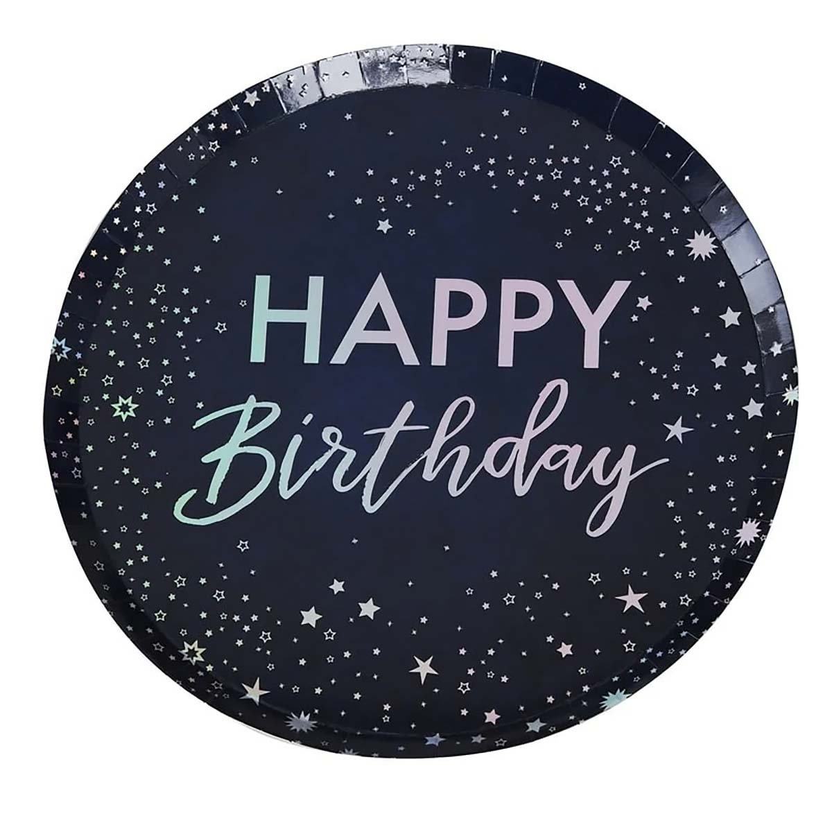 Pahvilautaset - Stargazer Happy Birthday, irisoiva, 8 kpl