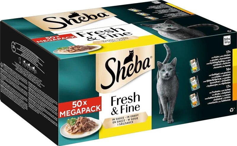 Sheba Fresh&Fine kissanruoka kanaa, siipikarjaa, kalkkunaa, 50x50 g