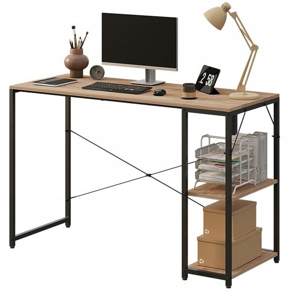 Tietokonepöytä, loft-tyylinen, vaaleanruskea, moderni, hyllyillä, teollinen