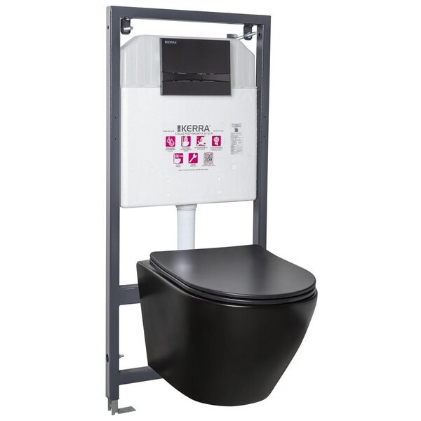 WC-sarja Kerra Delos BLM/Adriatic Black wc:llä ja painikkeella