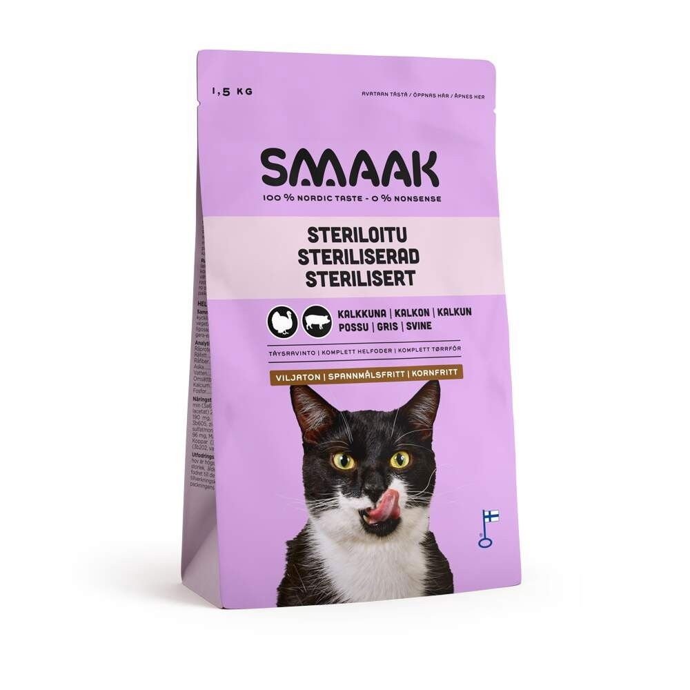 SMAAK viljaton steriloidun kissan ruoka, kalkkuna-possu