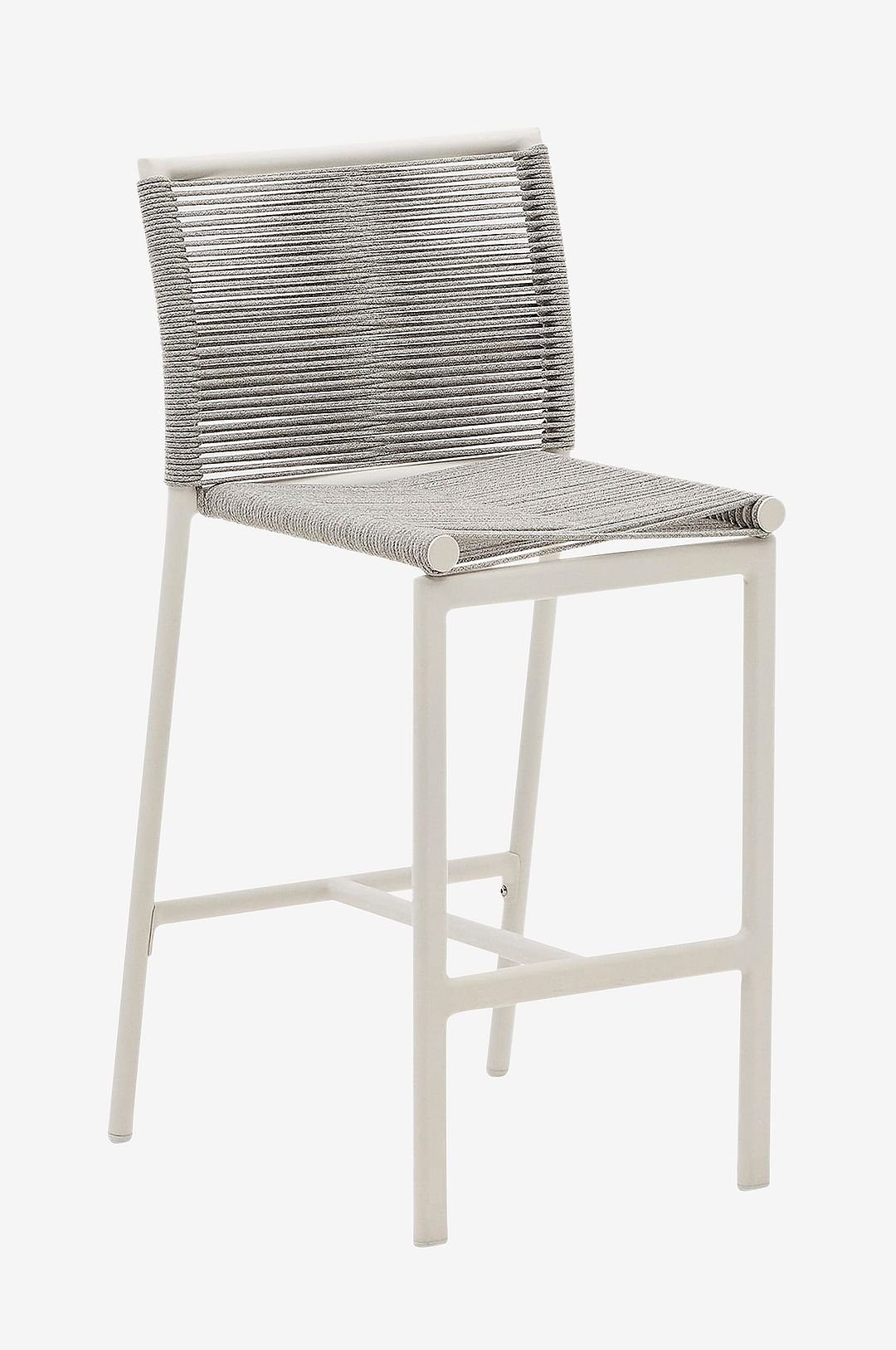Kave Home Culip-ulkoilujakkara köysinarusta ja valkoisesta alumiinista, 65 cm.Baari