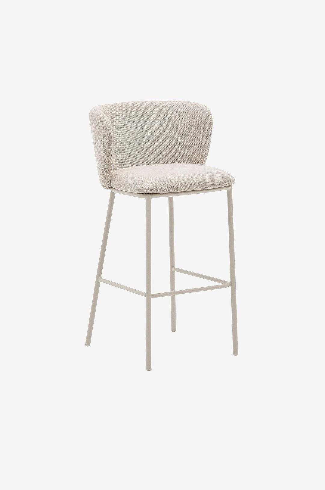 Kave Home Ciselia jakkara bouclésta ja teräksestä, Fsc Mix Credit.