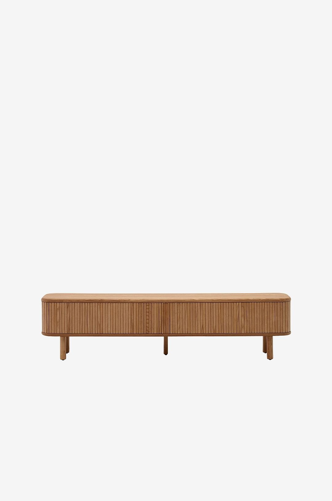 Kave Home Mailen 2-ovinen TV-teline tuhkaviilua, tumma pinta 200 x 50 cm