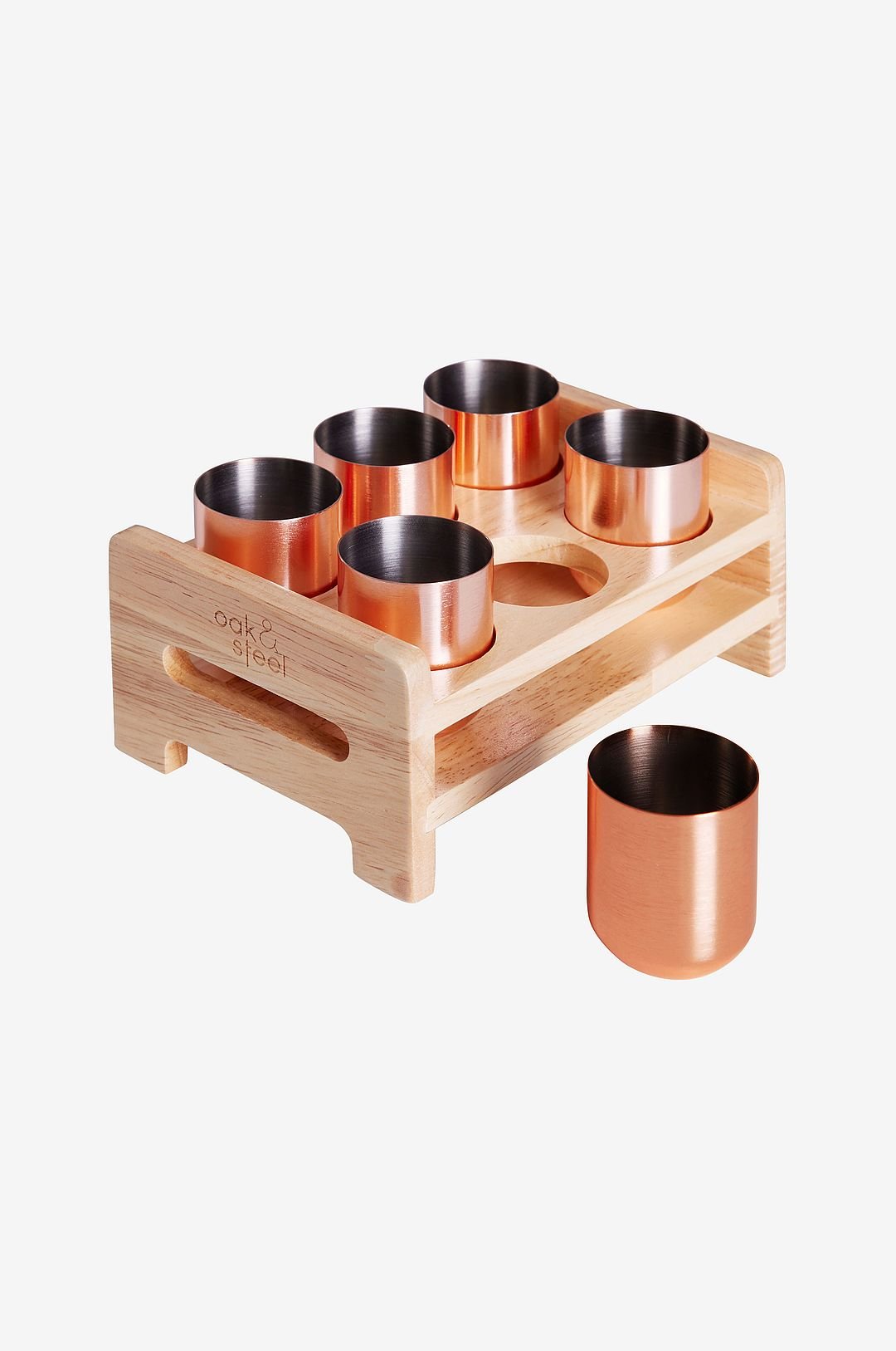 Oak & Steel Shotglassit puisella tarjottimella 6-pack