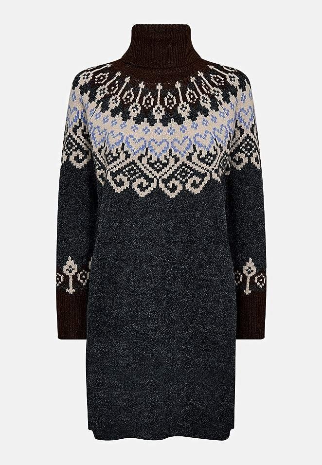 Neulottu mekko jacquard-kuviolla