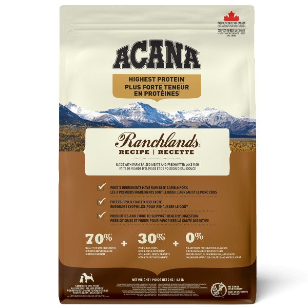 ACANA Highest Protein Ranchlands, Koiran kuivaruoka, Adult, Viljaton, 2 kg