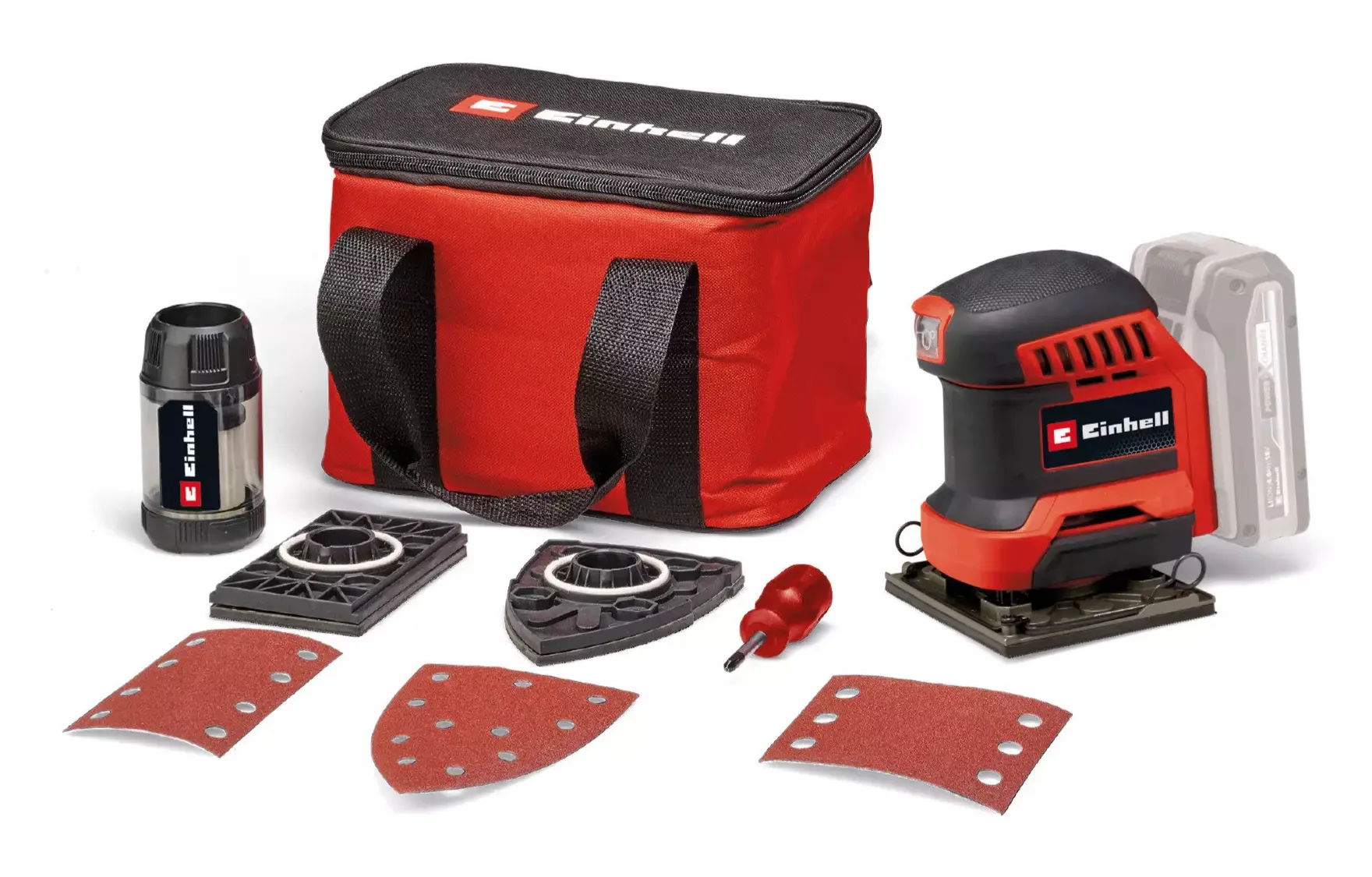 Einhell TE-OS 18/113 3X Li-Solo, 18 V -epäkeskohiomakone, laukun + lisävarusteiden kanssa