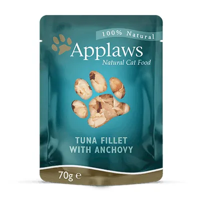 Applaws Tuna Fillet with Anchovy & Seaweed in Broth, Kissan märkäruoka, Adult, 70 g