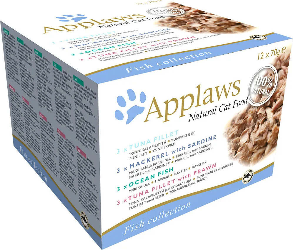 Applaws Fish Selection in Broth Multipack, Kissan märkäruoka, Adult, 12 x 70 g