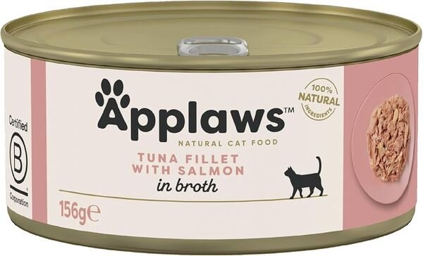 Applaws Tuna Fillet with Salmon in Broth, Kissan märkäruoka, Adult, 156 g