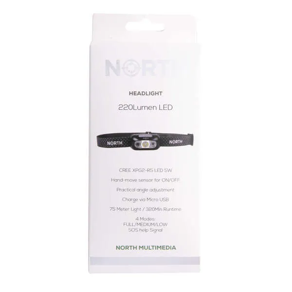 NORTH Otsalamppu 220 Lumen Musta noin 75m Cree-Led (XPG2) Liikkeentunnistin