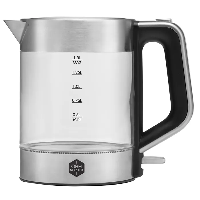 OBH Nordica Venice Glass -vedenkeitin, 1,5 l, 2200 W, ruostumaton teräs ja lasi