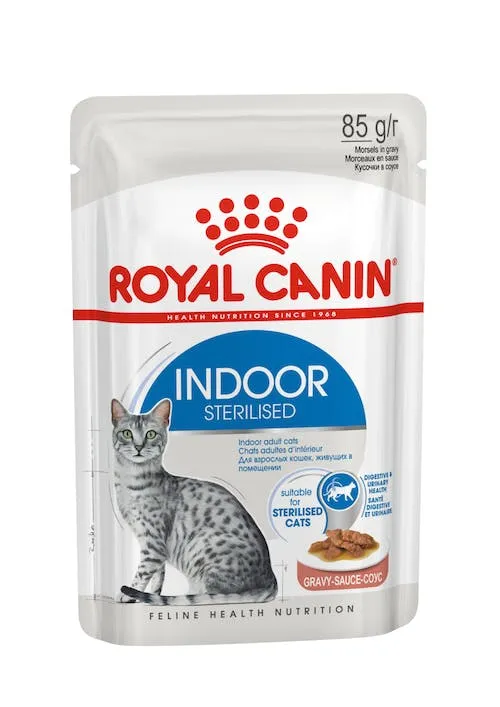 Royal Canin Indoor Sterilised in Gravy, Kissan märkäruoka, Adult, 12 x 85 g