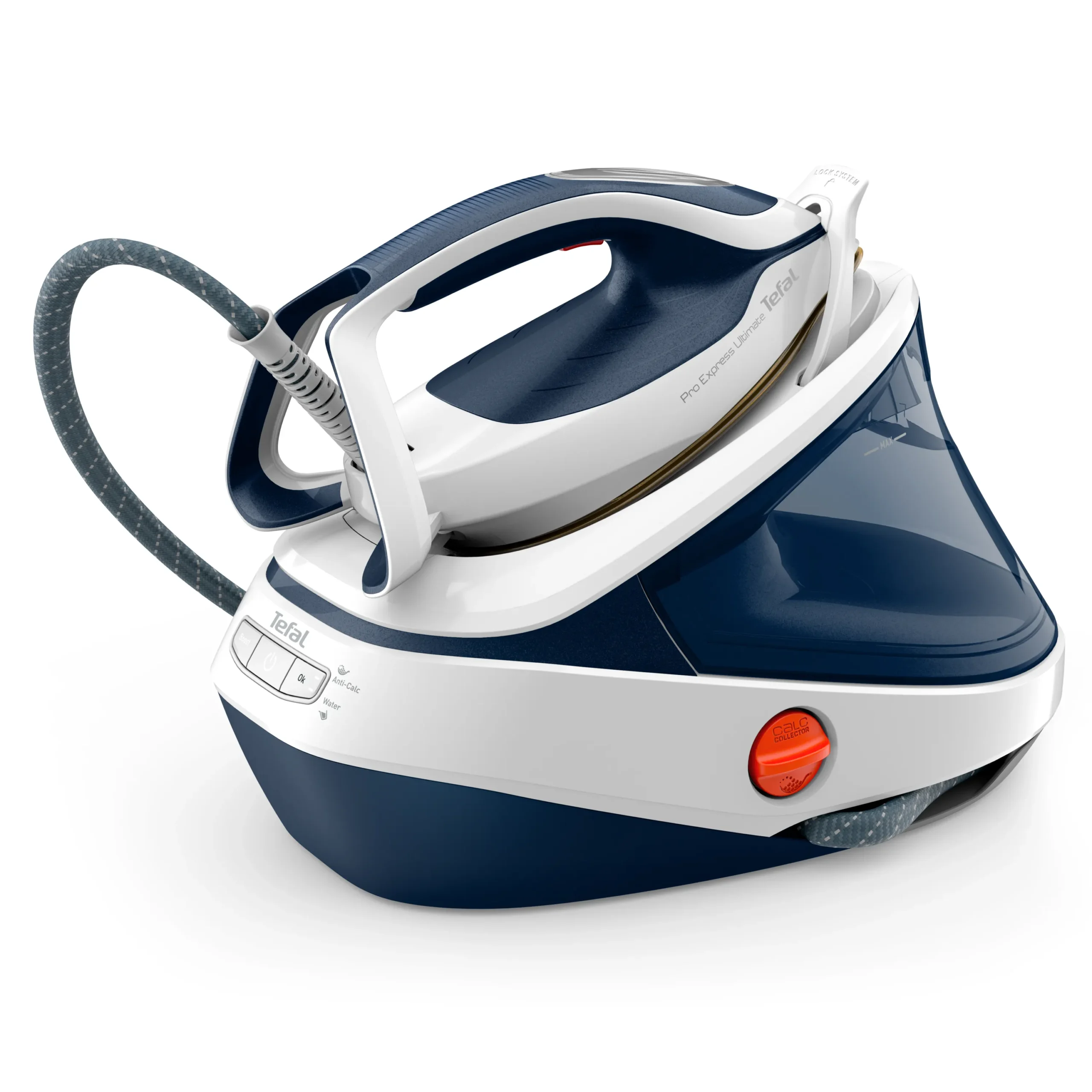 Tefal Pro Express Ultimate II GV9712E0 -höyrysilityskeskus, 3000 W, 7,7 bar, 1,2 l, sininen/valkoinen