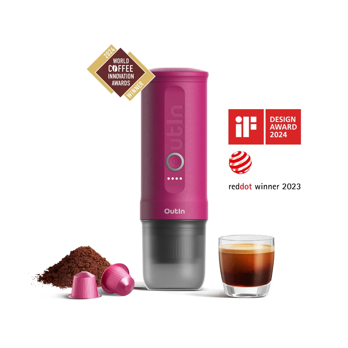 OutIn Nano Portable -espressokeitin, Fuchsia Pink