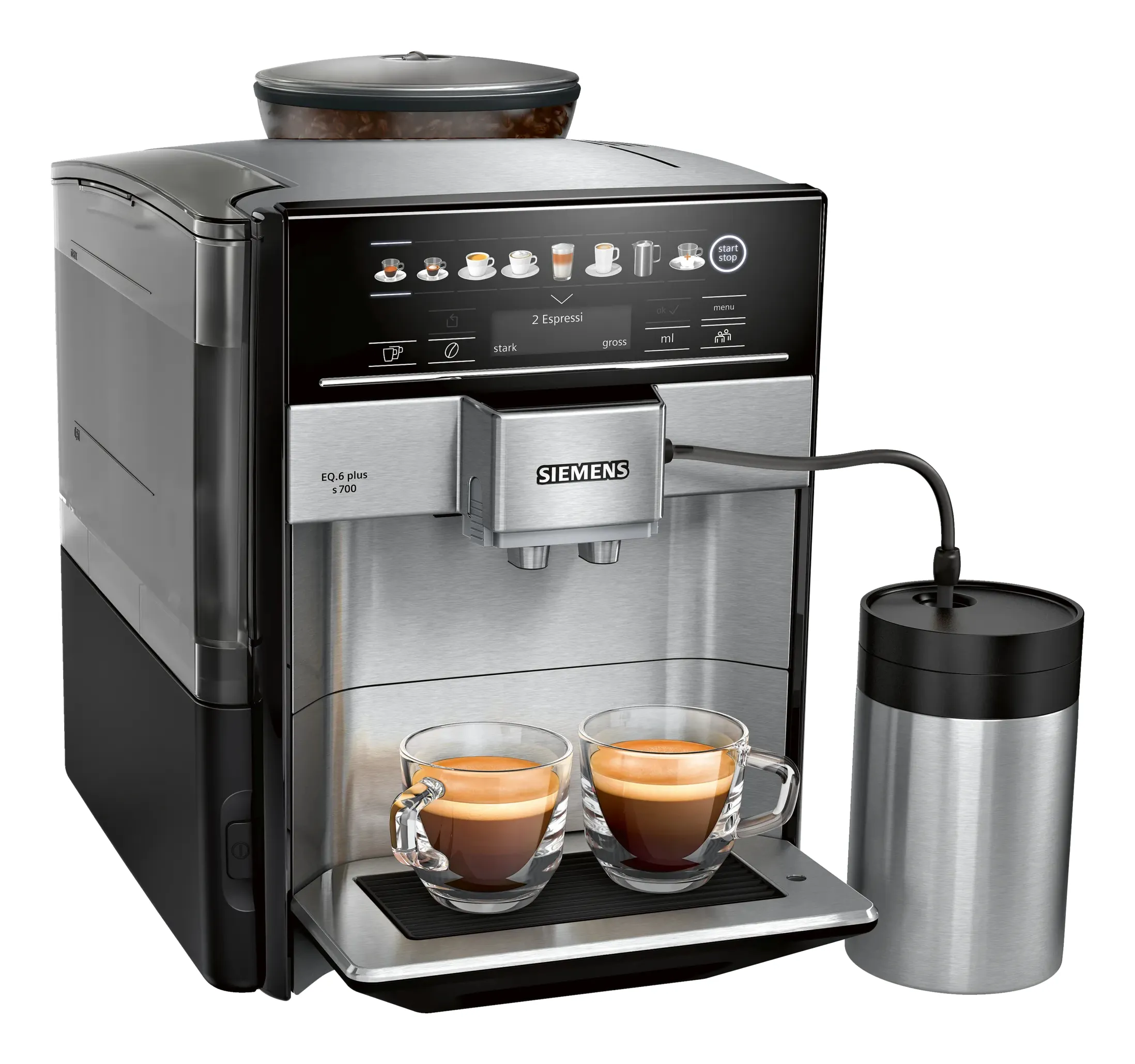 Siemens EQ.6 plus s700 -täysautomaattinen espressokone, musta, ruostumaton teräs