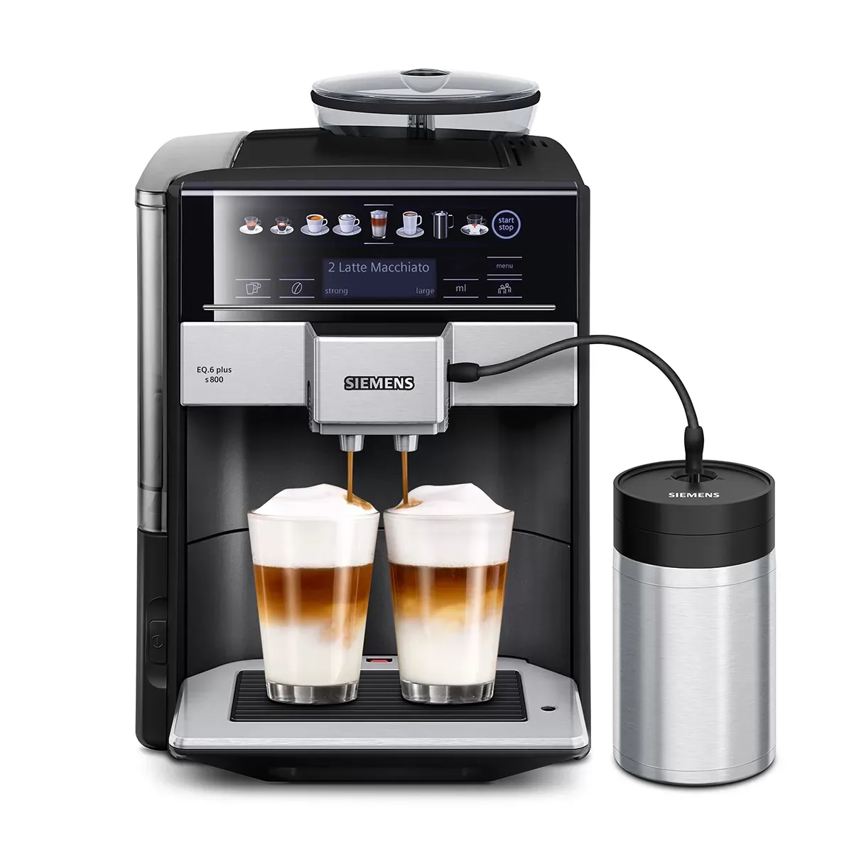 Siemens EQ.6 Plus s800 -täysautomaattinen espressokone, musta, ruostumaton teräs