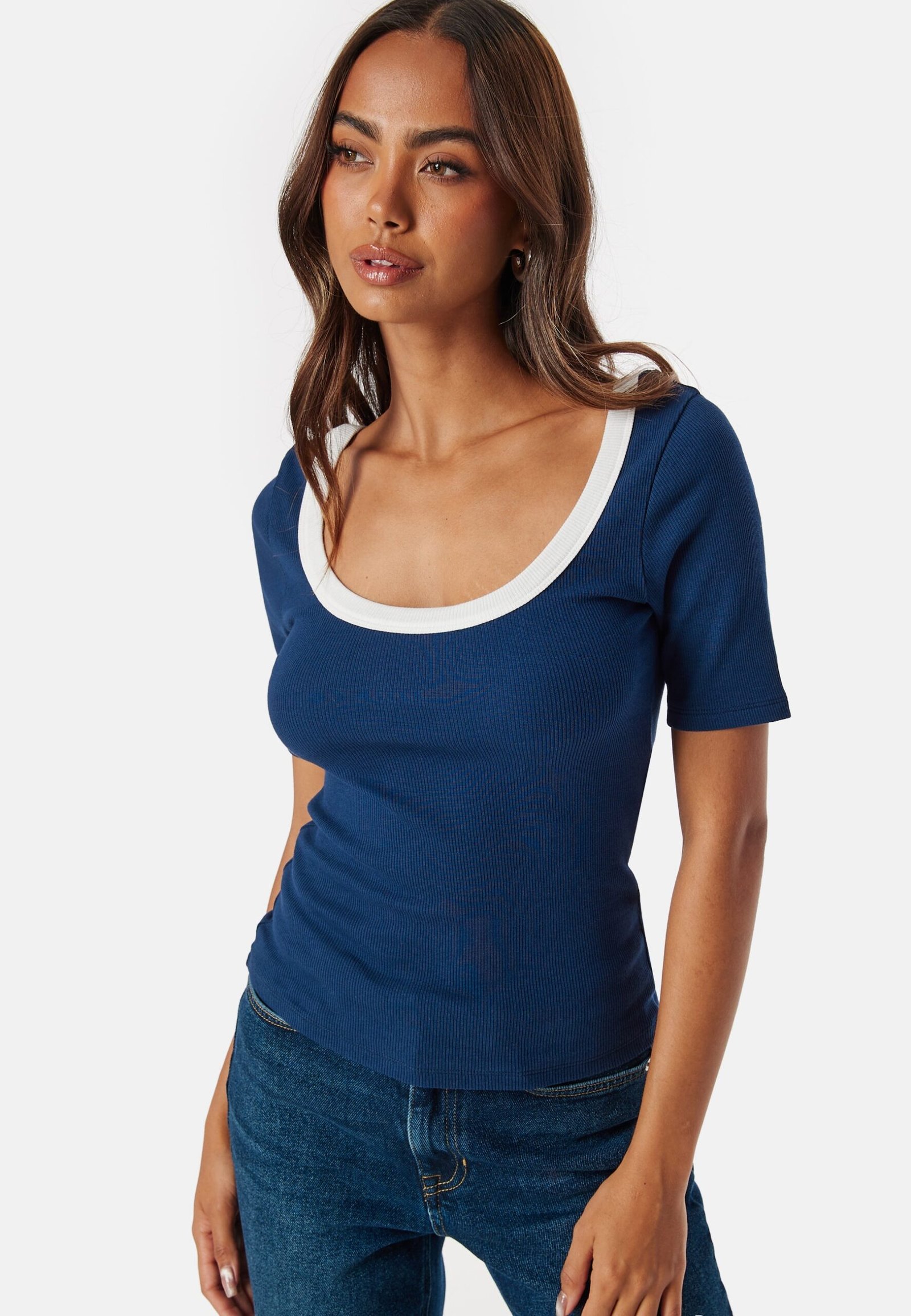 Contrast Rib Short Sleeve Top