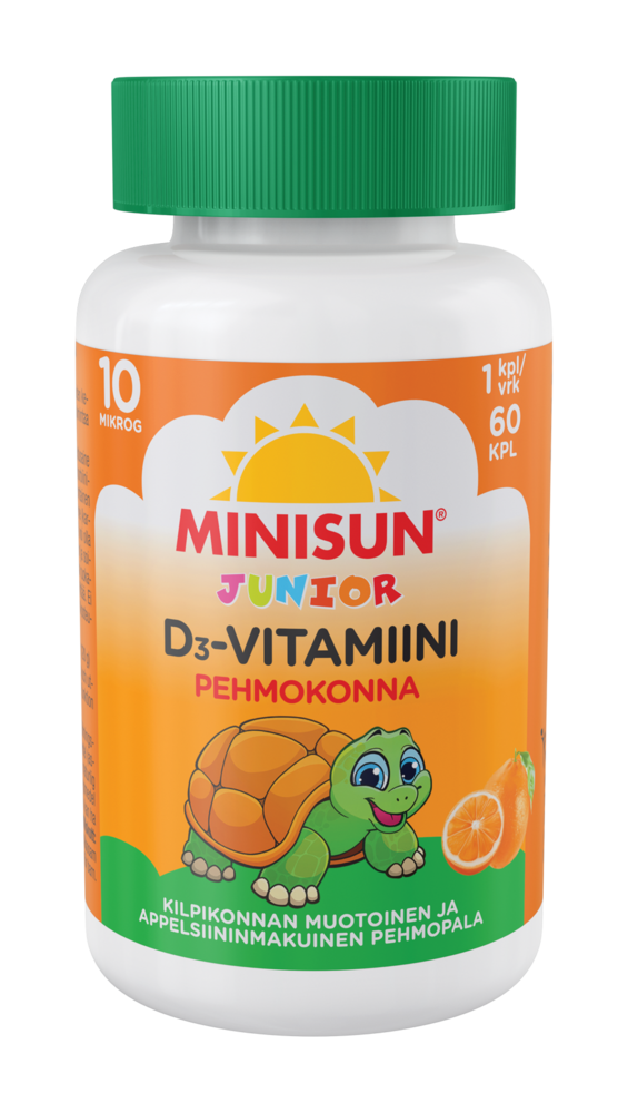 Minisun D-vitamiini Pehmokonna Junior 10 mikrog 60 kpl pureskeltava pehmytpala