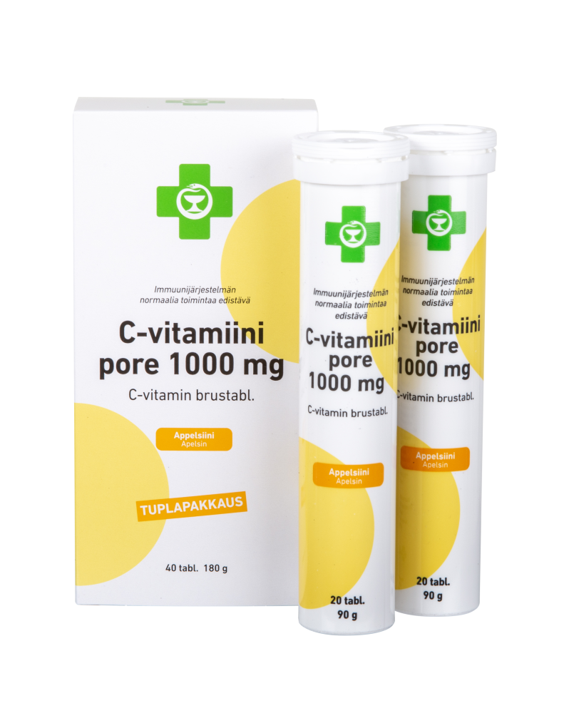 APTEEKKI C-Vitamiini Pore 1000 mg 40 tabl. (tuplapakkaus)