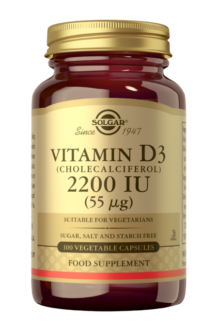 Solgar D3-vitamiini 2200 IU (55 ug), 100 kaps.