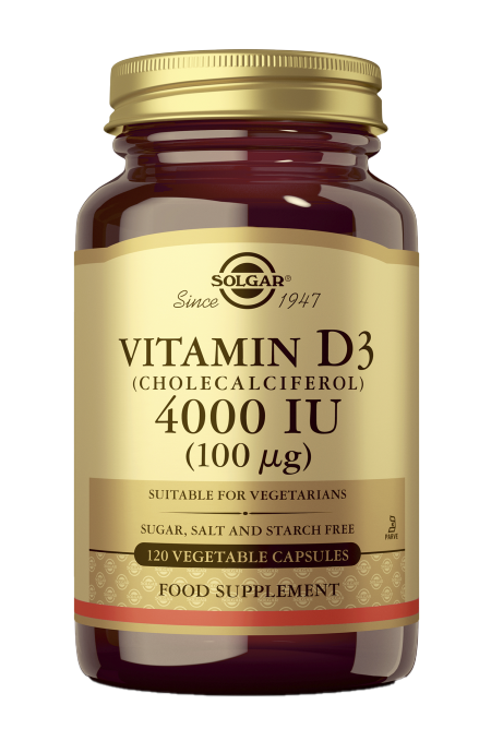 Solgar D3-vitamiini 4000 IU (100 µg), 120 kaps.
