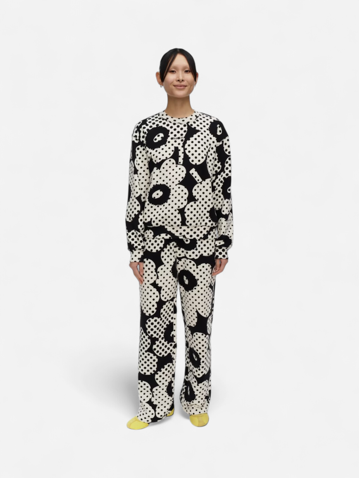 Marimekko naisten collegepaita Leiot Unikko Kioski, musta kuosi