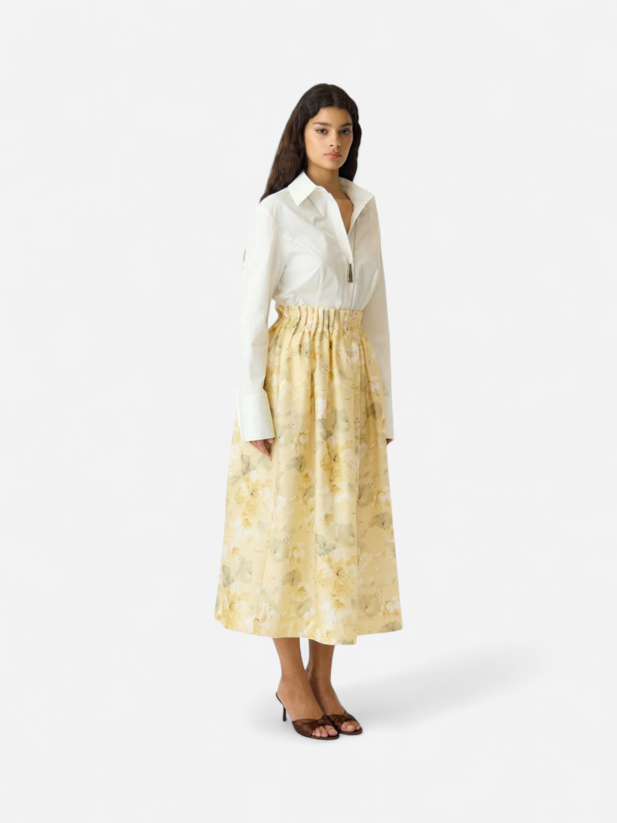 Y.A.S naisten hame YASLEMON HW Ankle Skirt, Pale Banana Lemon print