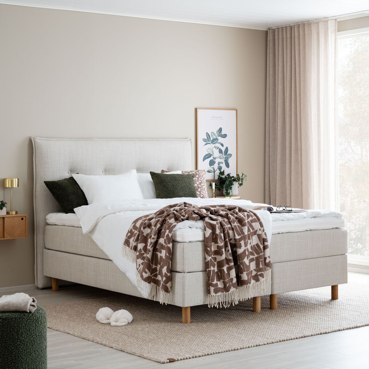 Unia Hopea jenkkisänky L 180x200 beige, 900 stylex, 14cm tammijalka