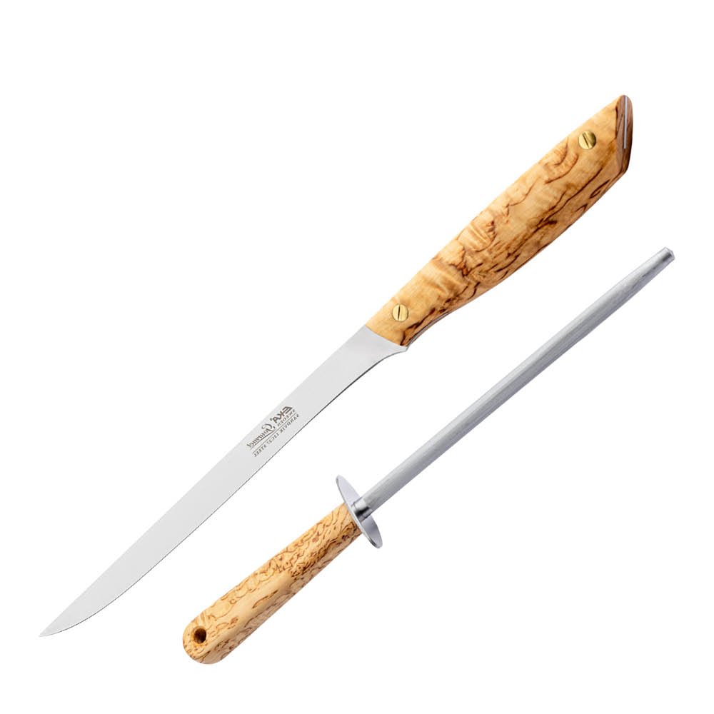 Gourmet Fileerausveitsi 20 cm + Teroituspuikko 20 cm Visakoivu/Ruostumaton teräs