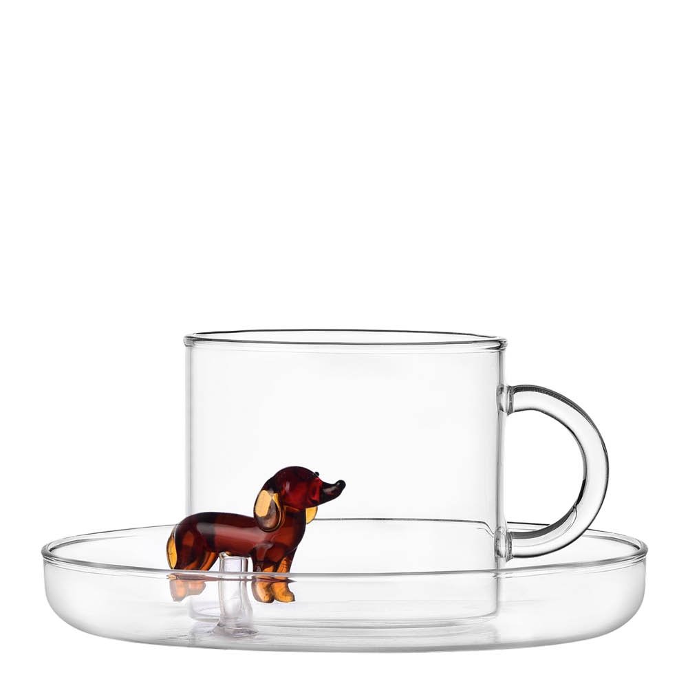 Dogs teekuppi ja aluslautanen 30 cl mäyräkoira