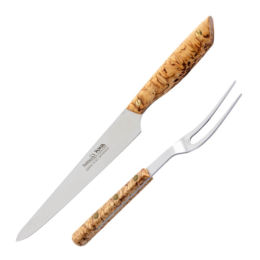 Gourmet Leikkausveitsi 22,6 cm + Paistihaarukka Visakoivu/Ruostumaton teräs