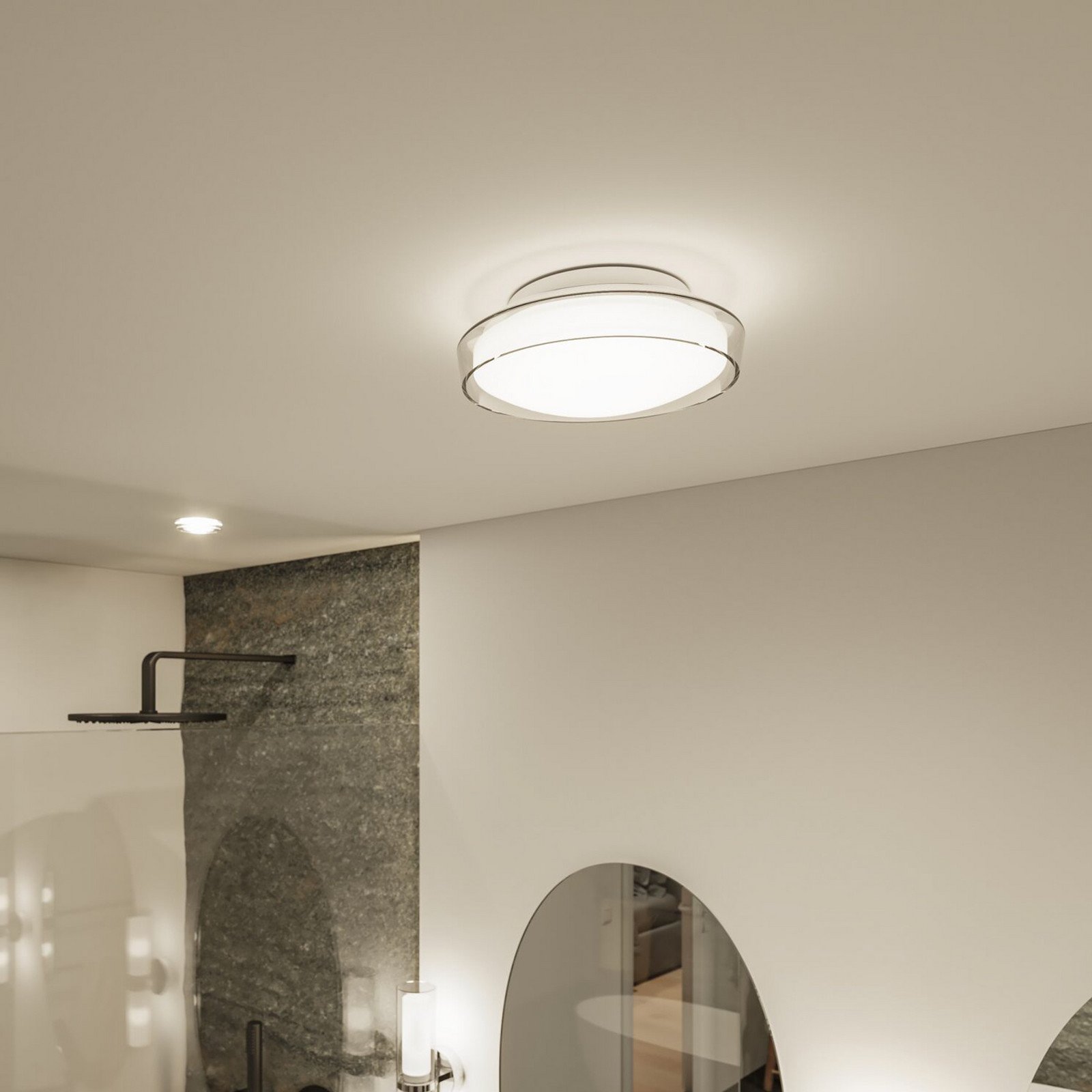 Luena LED-kattovalaisin, IP44, kromi, Ø 25 cm